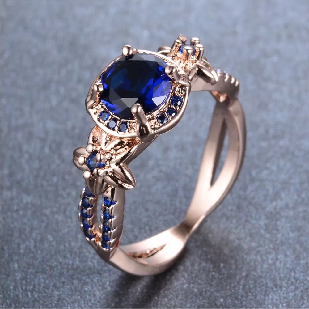 New! Rose gold/sapphire ring size 9